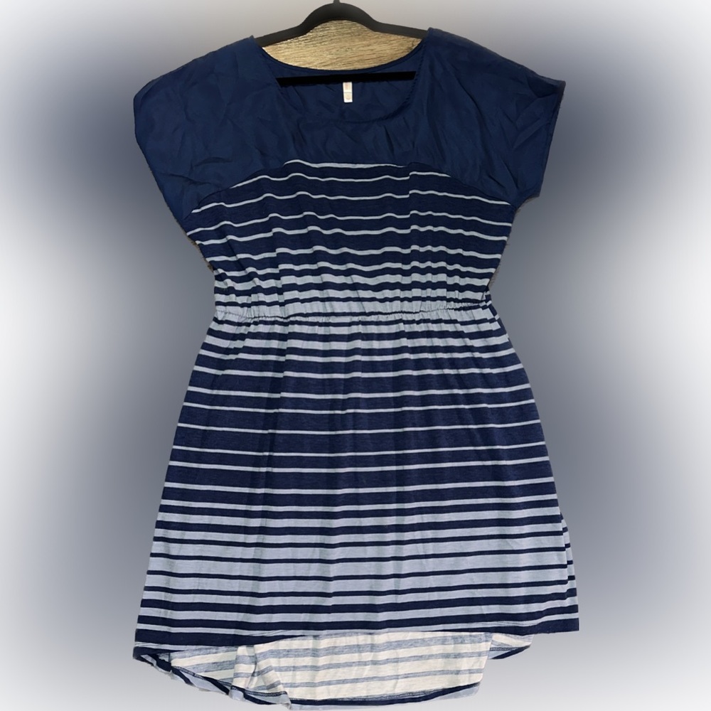 Xhilaration Blue Striped Short Sleeve High Low Casual Dress size 1 - Picture 6 of 9